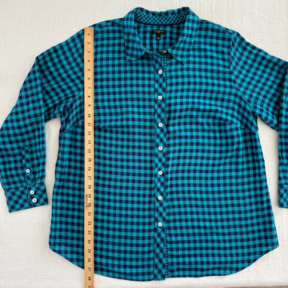 TALBOTS PLUS Button-Front Gingham Holiday Shirt – 100% Cotton – Blue – 1X - Picture 9 of 14